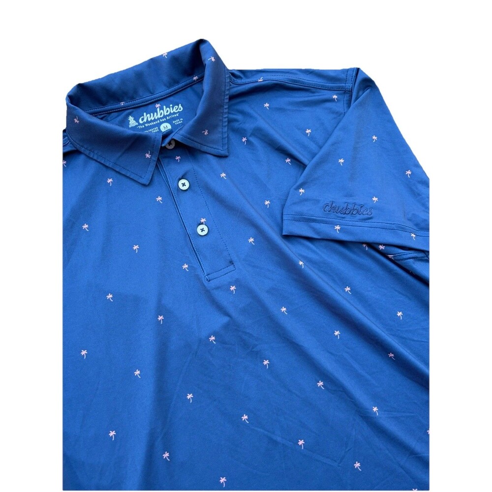 Chubbies Polo Shirt Mens Medium Navy Palm Tree Print Stretch Performance Golf